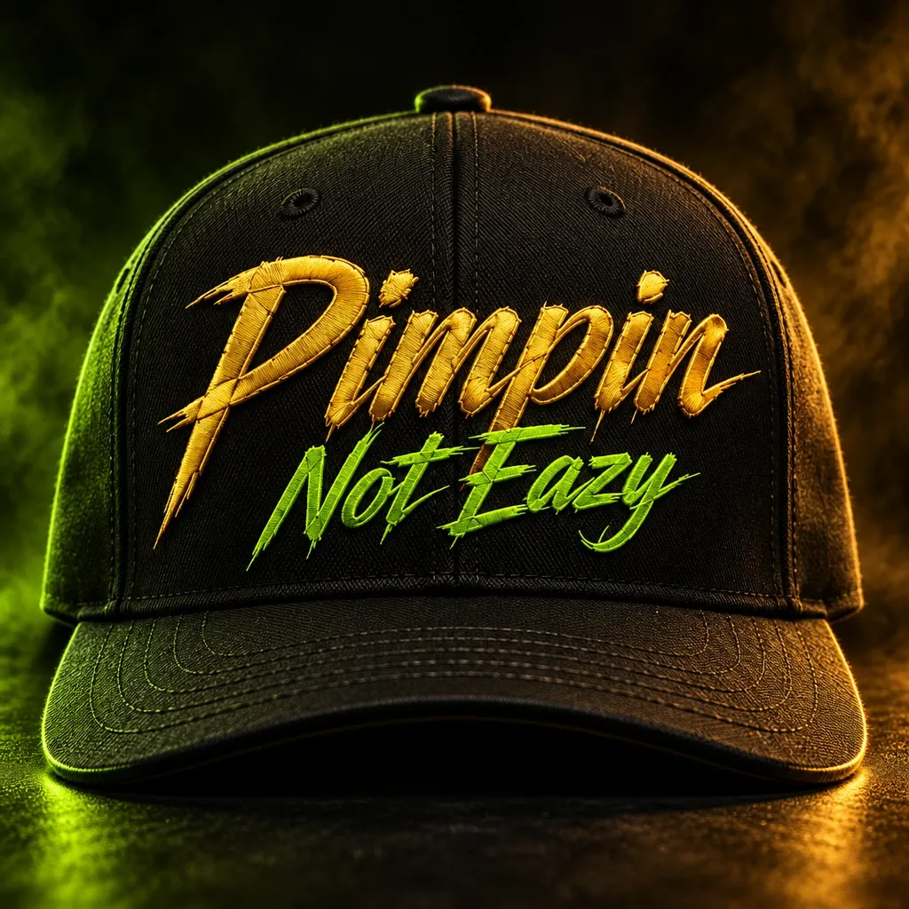 Black Pimpin Not Eazy baseball cap with embroidered gold and lime lettering