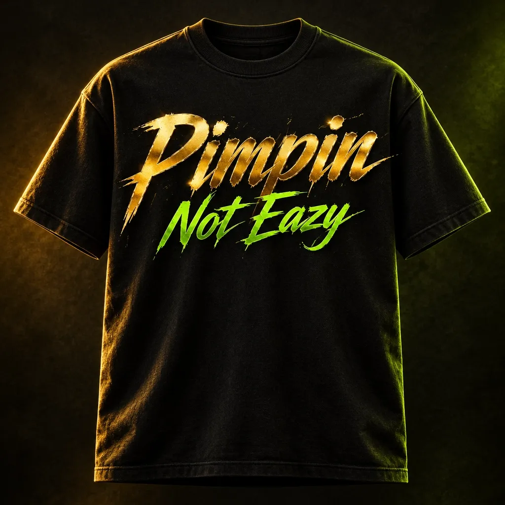 Black Pimpin Not Eazy t-shirt with gold and lime title